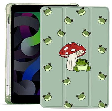MAYCARI Cute Frog and Mushroom Case for iPad Pro 10.2 inch, Support Auto Sleep/Wake, Soft TPU Back Protective Case with Pencil Holder