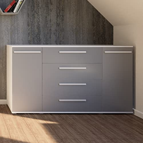 Marlux-Meble Kommode R2 mit 2 Türen und 4 Schubladen 160 cm breit Aufbewahrungskommode Matt Modernes Design Sideboard Schubladenschrank Aufbewahrungsschrank Schrank