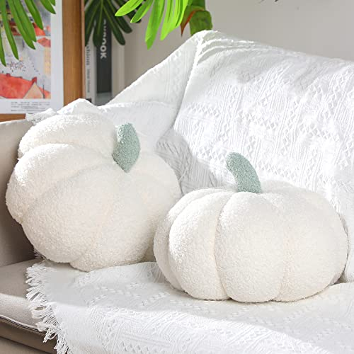 Queekay 2 Stück Kürbis Dekokissen 11 x 9,5 Zoll 3D Kürbis Zierkissen Kürbis Sofa Kopfkissen Heim Dekoration für Erntedankfest Halloween Auto Schlafzimmer Sofa Couch Wohnzimmer (Weiß)
