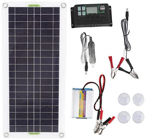 EVTSCAN Solarladegerät, 12 V bis 220 V 30 W Solarladepanel 220 W Solar-Inverter-Batterieladegerät für Camping und Wandern(10A)