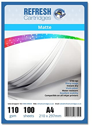 Refresh Cartridges Matte Coated A4 Professional Inkjet Photo Paper 110gsm - 100 Sheets