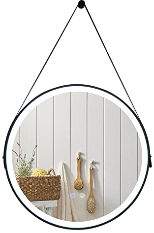 LIFEZEAL Miroir Salle de Bain Rond avec Fonction de Dégivrage, Miroir Cosmétique Mural avec Interrupteur Tactile Intelligent, Miroir Maquillage avec Lumière LED de 3 Couleurs, Diamètre 60CM, Noir