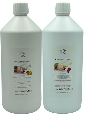Aroma Massageöl Set (2x1L) für Massage, Physiotherapie, Wellness, Sport etc. in Pharma Qualität (2000ml, Orange & Orchidee)