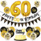 60 Geburtstag Deko Mann Frau, Luftballon 60 Geburtstag Schwarz Gold, 60 Happy Birthday Banner Wimpelkette, Folienballon Zahl 60, Cake Topper Schwarz Gold für 60 Geburtstag Party Dekoration
