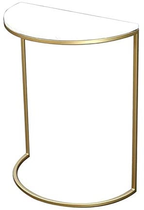 GArcan LIVING Consolle angolare a mezzaluna, tavolino laterale, piccolo tavolino portaoggetti per soggiorno, corridoio, cucina, marmo e metallo (oro), 40X25X50cm