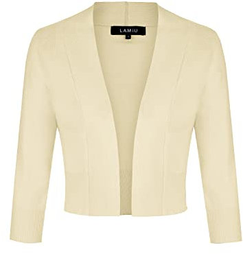 MINTLIMIT Cropped Cardigans for Women 3/4 Sleeve Open Front Cute Bolero （Beige,M）