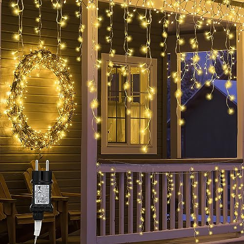 Sonnewelt Weihnachten Eisregen Lichterkette Außen Warmweiß 10m 400 LED Niederspannung sicher Eiszapfen Regenlichterkette String Lights für Fenster, Traufe, Geländer, Balkon, Treppe