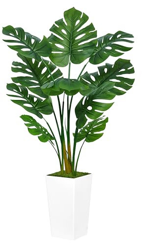 ASTIDY Künstliche Monstera Deliciosa-Pflanze, 1,5 m, künstliche tropische Palme mit weißem hohem Pflanzgefäß, künstlicher Schweizer Käseboden, Topfpflanze, künstlicher Baum für Zuhause, Büro,