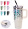 SUNTQ 850ml Tumbler mit Griff, Doppelwandige Vakuum Isolierte Wasserflasche mit Stroh und Deckel, Edelstahl Reise Kaffeebecher, Thermische Tasse für Getränke, Fit in Becherhalter(Off-white/Leopard)