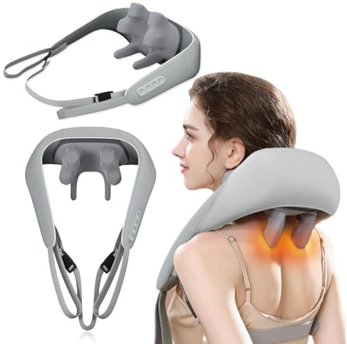 DANLIKT Nackenmassagegerät, Nackenmassagegerät mit Wärme,Wiederaufladbare 5D Massage Kopf massagegerät nacken für Nacken, Rücken, Schulter, Bein (Grau)