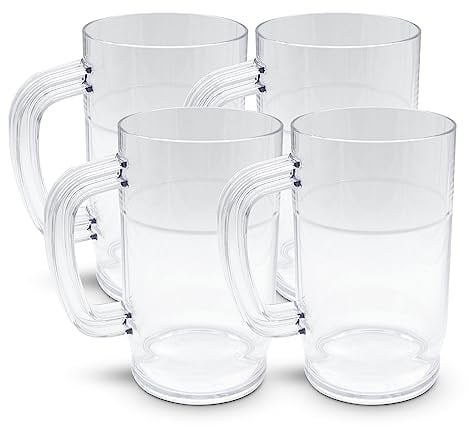 DOJA Barcelona | Chope à Bière | Pack 4 | Verre a Biere 1l | 166 X 97 X 3mm | Verre a Biere avec Anse en Polycarbonate | Chope de Biere | pour Gobelet Plastique Reutilisable, Cadeau Personnalisé,