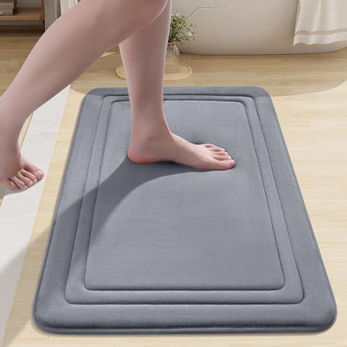 Smiry Memory Foam Bath Mat - 40 x 60cm, Non-Slip, Quick-Dry, Thick, Comfortable - Machine-Washable Floor Rug, Dark Grey