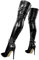 blingqueen Damen Stretch Lack Stiefel Spitze Overknee Stiletto Boots Riemen Schnallen Damenstiefel Metallic Schwarz 43 EU