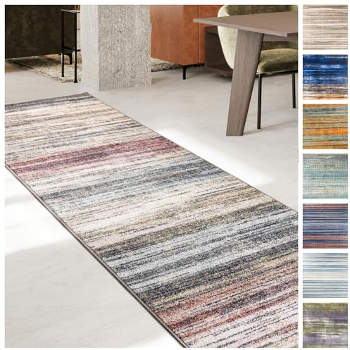 KARAT Teppich Läufer für Küche, Flur & Wohnraum Küchenläufer - Rutschfester Moderner Flurteppich für Wohnzimmer & Schlafzimmer Meterware nach Maß, Beige-Rot, 80 x 300 cm (Cudillero)