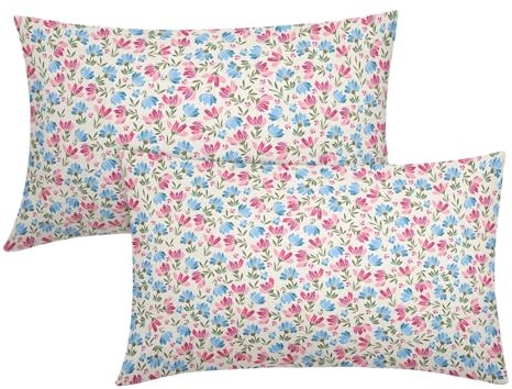 Lot de 2 housses de coussin lombaire rectangulaires à motif floral et marguerite printanière, 30,5 x 50,8 cm, rose pâle, bleu pâle, motif floral vintage pour décoration de canapé, porche, coussin