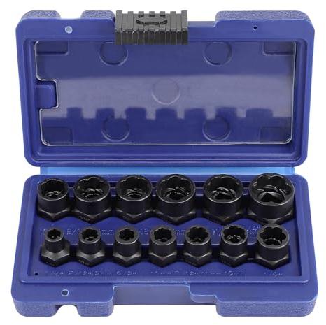 CPROSP 15 Pezzi Set di Bussole di Estrazione, Estrattori per Dadi e Bulloni di Viti 6,35-19 mm, Chiavi a Bussola con a Spirale, Dado Remover con 1x Adattatore da 1/4'' a 3/8'' e 1x Punzone per Spine