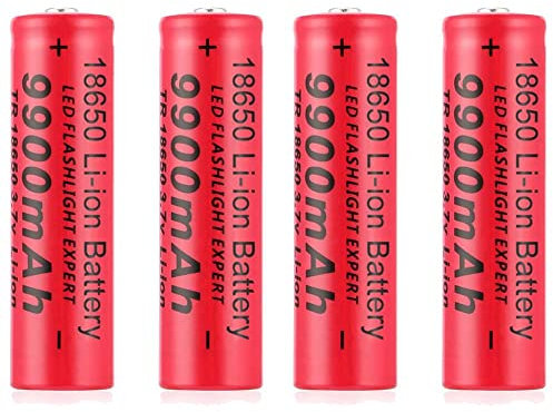 Pilas Recargable, Li-Ion Recargable Batería, 3,7V Litio Batería, 9900mAh Alta Capacidad Batería Linterna/Dron/Luces Solares, Batería Top Botón de Larga Vida (4Pcs)