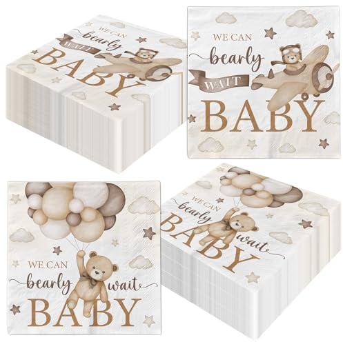 We Can Bearly Wait Decoration,40pcs Blue Teddy Bear Baby Shower Napkins Bear Theme Birthday Napkins Decoration for Boy Baby Shower Gender Reveal Party