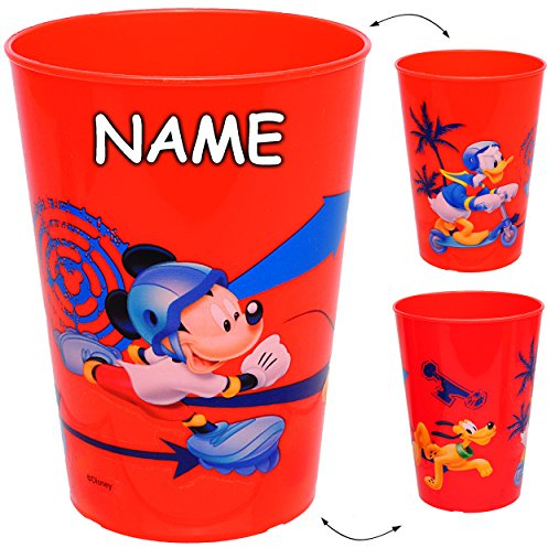 alles-meine.de GmbH 1 Stück 3 in 1 - Trinkbecher/Zahnputzbecher/Malbecher - Becher - - Mickey Maus - Donald Duck & Pluto - ROT - inkl. Name - 250 ml - Trinkglas aus Kun..