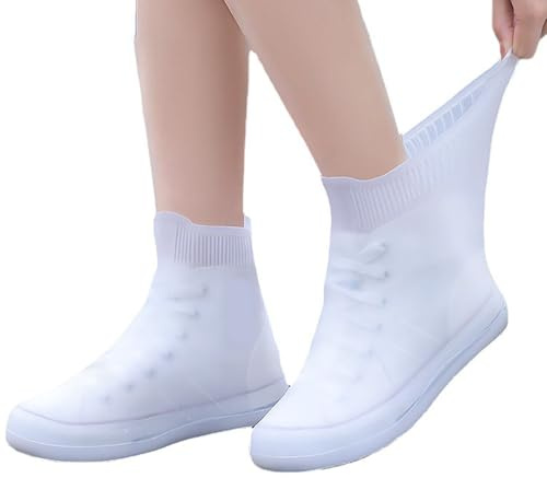 Botas de lluvia, fundas impermeables de silicona para zapatos, fundas reutilizables para zapatos de lluvia para hombres y mujeres (blanco) (Blanco Media pantorrilla Talla 37‑39)