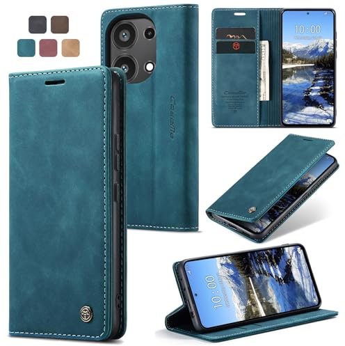 Cracedily Cover per Xiaomi Redmi Note 13 Pro 4G Case, Custodia Cover Pelle Premium Portafoglio con Porta Carte Magnetica Supporto Protezione Flip Case Custodia per Xiaomi Note 13 Pro 4G,Blu-verde
