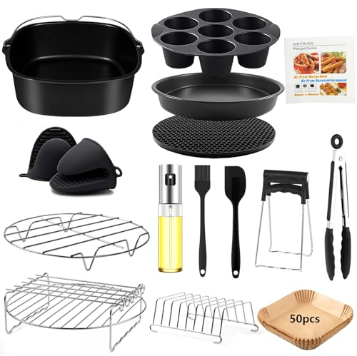 TOIMALDO Cuadrado Accesorios para Freidora Sin Aceite - Juego de 14 Piezas Accesorios Freidora de Aire, Apto para Philips 6.5L COSORI 6.2L etc Air Fryer (22CM)