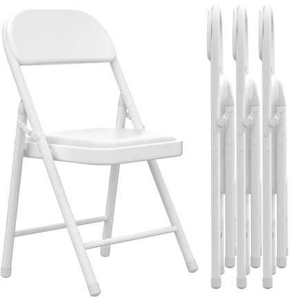 PIPIPOXER 4er Set Metall Klappstuhl Gepolstert Klappstühle aus Leder, Klappstühle für den Innenbereich, bequem PU Klappstuhl, faltbar, platzsparend, für Partys Picknicks,Weiß