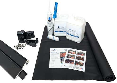 SkyGuard Rubber Roof Kit For Garden Rooms & Outbuildings, EPDM Membrane, Quality u-PVC Trims & Adhesives - Longer Lasting Alternative to Roofing Felt for Sheds (Black Trims, 3.5m x 4.5m)