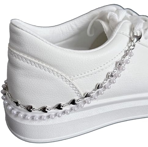 JSGHGDF Stilvolle Schuhkette, doppellagig, Martins-Stiefel, Ketten, Segeltuch, Schuhschnallen für Freizeit und formelle Anlässe, Love Pearl 1, Einheitsgröße