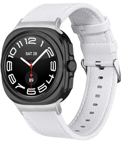 SMYAOSI Cuir Bracelet Compatible avec Samsung Galaxy Watch 7 Ultra 47mm Band, Bracelet en Cuir Véritable pour Galaxy Watch7 Ultra 47MM Smartwatch Bracelets Cuir pour Hommes et Femmes (Blanc)