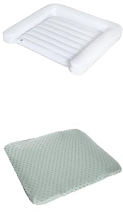 roba aufblasbare Wickelauflage (85x75 cm), platzsparend & abwaschbar, wasserdicht, ideal für Reisen - Weiß + roba organic Spannbezug (75x85 cm) aus Bio-Baumwolle, GOTS zertifiziert - Frosty Green.