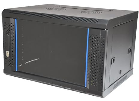 Koscom Connect Netzwerkschrank Eleganz 6 HE I Serverschrank 19 Zoll I Wandmontage 600 x 450 x 380 mm I voll montiert I Server Gehäuse mit abschließbarer Glastür I Traglast 60 kg I Schwarz