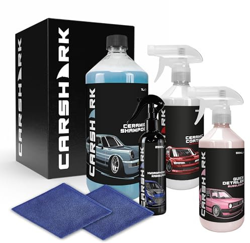 CARSHARK Car Paint Protection Kit, Gift Box, Ceramic Shampoo 1L, Ceramic Coating Spray 500ml, Bubblegum Quick Detailer 500ml, Hydrophobic Rainguard 250ml, 2 x Microfibre Cloths