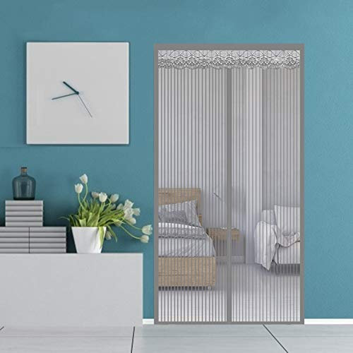 Moskito-Türschutz, 120 x 210 cm, robuster Vorhang mit vollständigem Rahmenband, hält Insekten fern, graue Farbe