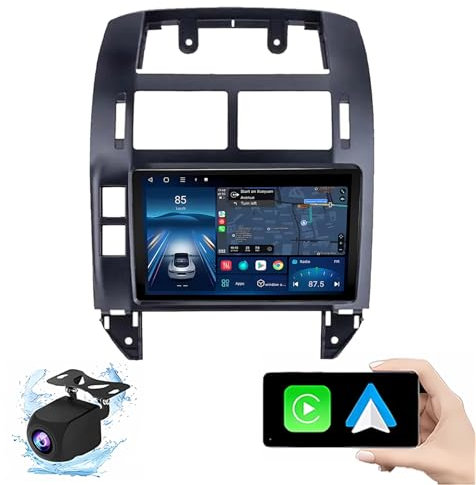 Android 14 Autoradio per Volkswagen Polo 4 2001-2009 9 Pollici Stereo Auto Radio Doppio DIN con CarPlay/Android Auto GPS USB Bluetooth WiFi FM Comandi al Volante Touchscreen(P2(2G+32G))