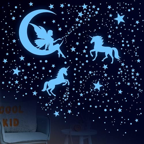 Leuchtsterne Kinderzimmer Leuchtaufkleber Selbstklebend Fluoreszierend Aufkleber Wandtattoo Mädchen Wandsticker Einhorn Sternenhimmel Für Kinder Babyzimmer Schlafzimmer Wohnzimmer