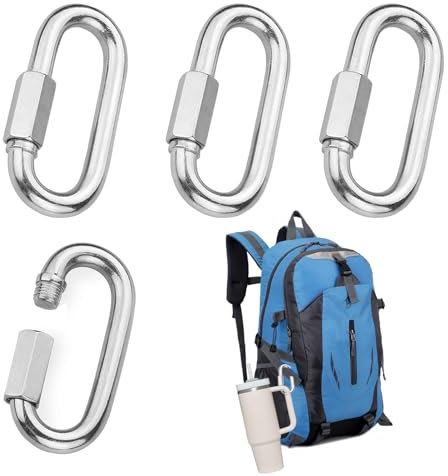 4PCS Carabiner Clip Heavy Duty M4 Screw Quick Link Small Carabiner Cilp Stainless Steel Locking Carabiner D Shape Locking Carabiner Clip for Family Outdoor Camping Hiking and Trekking