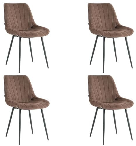 Mevsim Store Esszimmerstühle 4er Set Samt Braun - Ideal für Wohnzimmer, Büro und Esszimmerstühle - Samt Stühle - Küchenstuhl - Stühle Esszimmer mit schwarzen Metallbeinen