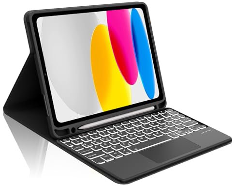 Occtingkind, Clavier pour iPad 2025/2022, étui avec clavier pour iPad A16 11 2025 et iPad10 Gen. 10,9 pouces 2022, clavier Bluetooth, QWERTZ, USB C, trackpad, rétroéclairage, noir