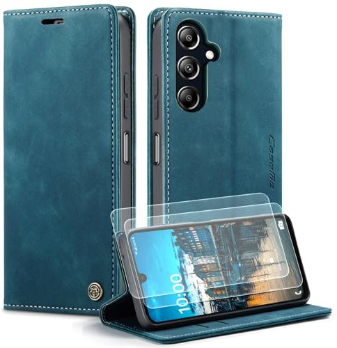 Yihaoyard Handyhülle für Samsung Galaxy A16 4G/5G Hülle Premium Klappbar Lederhülle Flip Case Handytasche Magnet Kartenhalter Standfunktion Klapphülle für Samsung Galaxy A16-2 Schutzfolie (Blaugrün)
