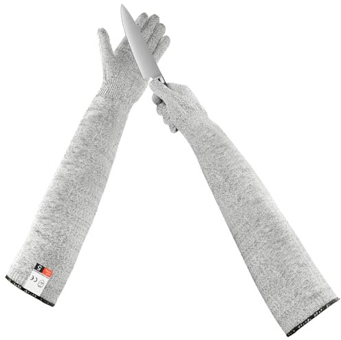 AUYAO Guard Gloves Gardening, Long Level 5 Protection Anti Cutting Gloves With Long Arm Sleeves, Long Protective Work Gloves, Food Grade Cut Proof Gloves for Work Kitchen Heavy Duty(55cm)