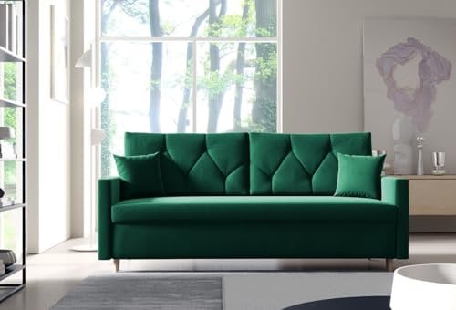 MOEBELPAKET TRIVIO K11 - Schlafsofa Sofa 3-Sitzer mit Bettkasten und Schlaffunktion 217 cm Breit, UV-beständiger Kronos Premiumstoff, mit Stauraum, Farbe: Grün