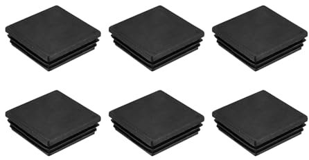 sourcing map Lot de 6 bouchons carrés en plastique - 60 x 60 mm - Embouts de tuyau en polyéthylène pour pieds de meubles carrés de 54 à 58 mm - Noir