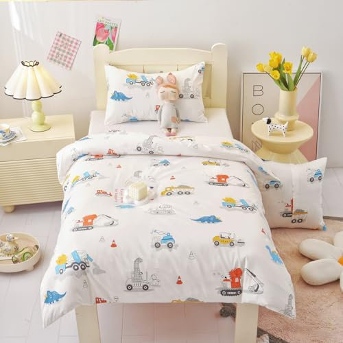 HMtideby Toddler Kids Bedding Set for Girls and Boys, Cars Print Cot Bed Duvet Cover with Pillowcase, 2 pcs, 120 x 150 cm