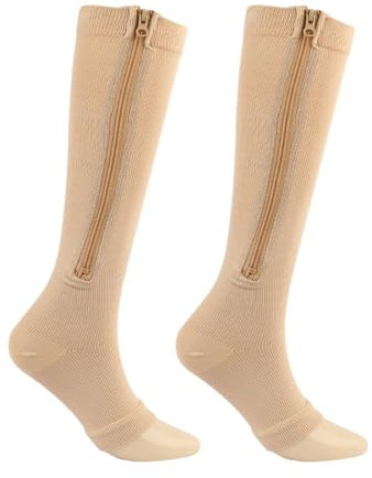 Orthosocks ZipFit Damen Zehenfreie Kompressionsstrümpfe - Stützstrümpfe Mit Reißverschluss,Wadenkniehohe Kompressionsstrumpf,Krampfaderstrümpfe Für Unterschenkel (S/M(34-38),Begie)