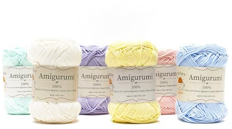 Tricot Cafè Amigurumi - 6 Gomitolo di Filato in Puro Cotone, Made in Italy - Ideale per Uncinetto e Ferri 3-4 per Bambole, Borse e Abbigliamento - Gomitoli 50gr (136m)(Set multicolor 1, 6 Pezzi)
