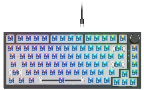 GTSP 75% Custom Barebones Keyboard Kit Gamer,Blank DIY Mechanical Gaming Keyboard PCB with Gasket Mouted Hot Swappable 3pin/5pin Switch RGB for Win/Mac (V400 Black Kit)