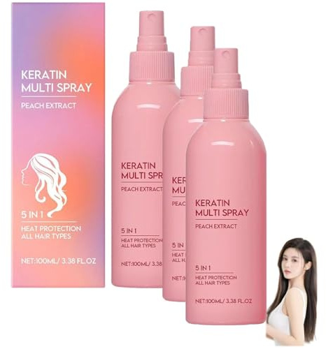Keratin Haarpflegespray 5-in-1 Leave In Conditioner Spray, Keratin Glättende Pflege, Farbe sicher, feuchtigkeitsspendend, glatt und pflegend tägliche Behandlung für alle Haartypen (3)