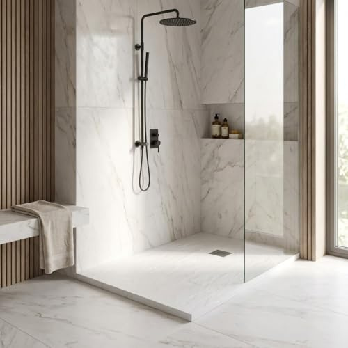 Receveur de douche en résine couleur blanche 70 x 120 cm avec grille et bonde - Showey