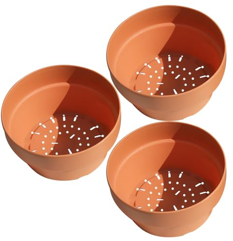 FUTUREORYY 3pcs Imitation Clay Plastic Flower Pots Round Bonsai Planters with Drainage for Indoor Outdoor Succulent Plants Garden Supplies Orange